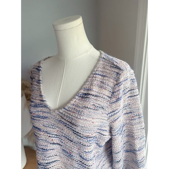 Madewell Marled Rainbow Jacquard V Neck Top Womens Medium Retro Grandmacore - Picture 5 of 9